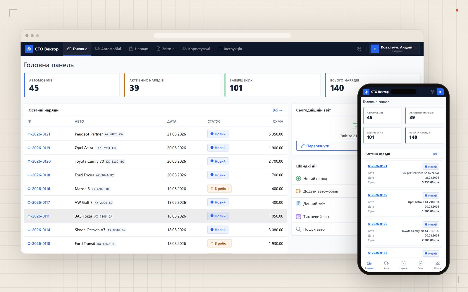 Vektor auto service system dashboard