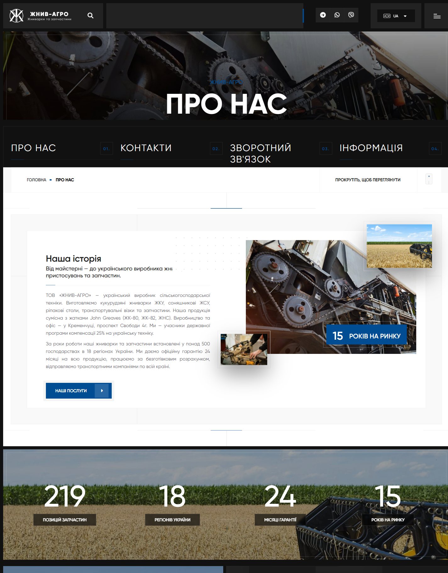 ZHNIV-AGRO about page with stats and clients map
